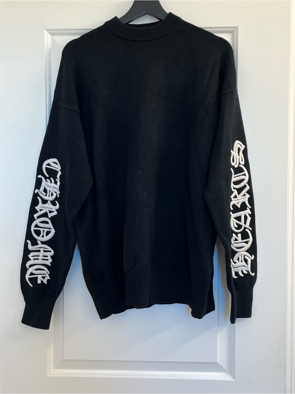 Chrome Hearts Black Crewneck Sweater with White Sleeve Script